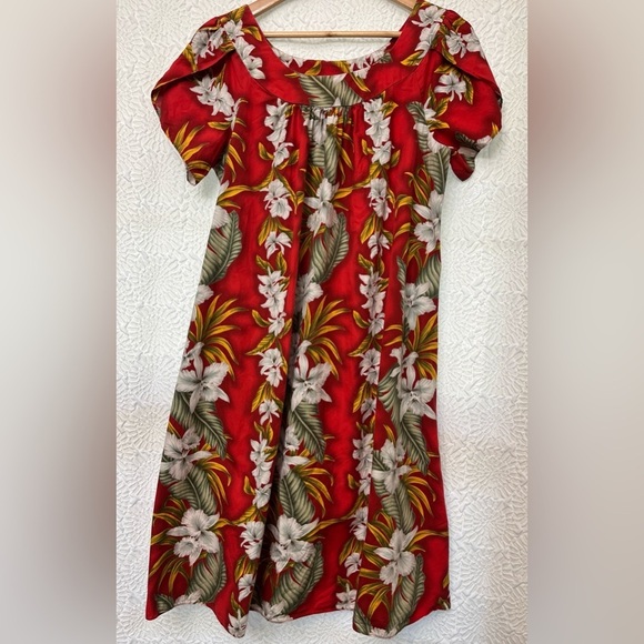 Aloha Mo’i Moi Dress Size Large Red Floral Mumu Roper Vintage Tropical Hawaiian - Picture 12 of 14